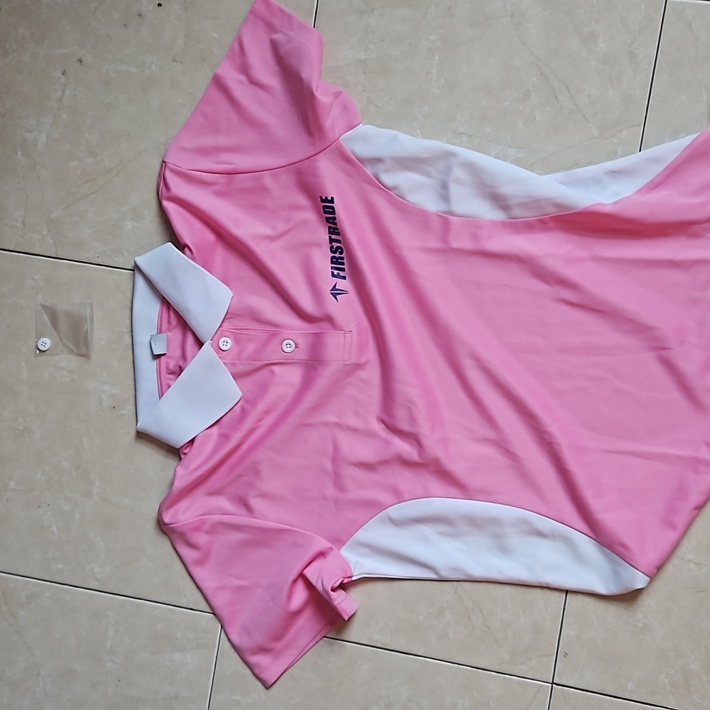 First trade color block pink white securities financial polo shirt